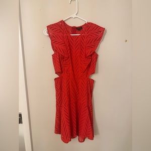 RED CUT OUT EYELET DRESS